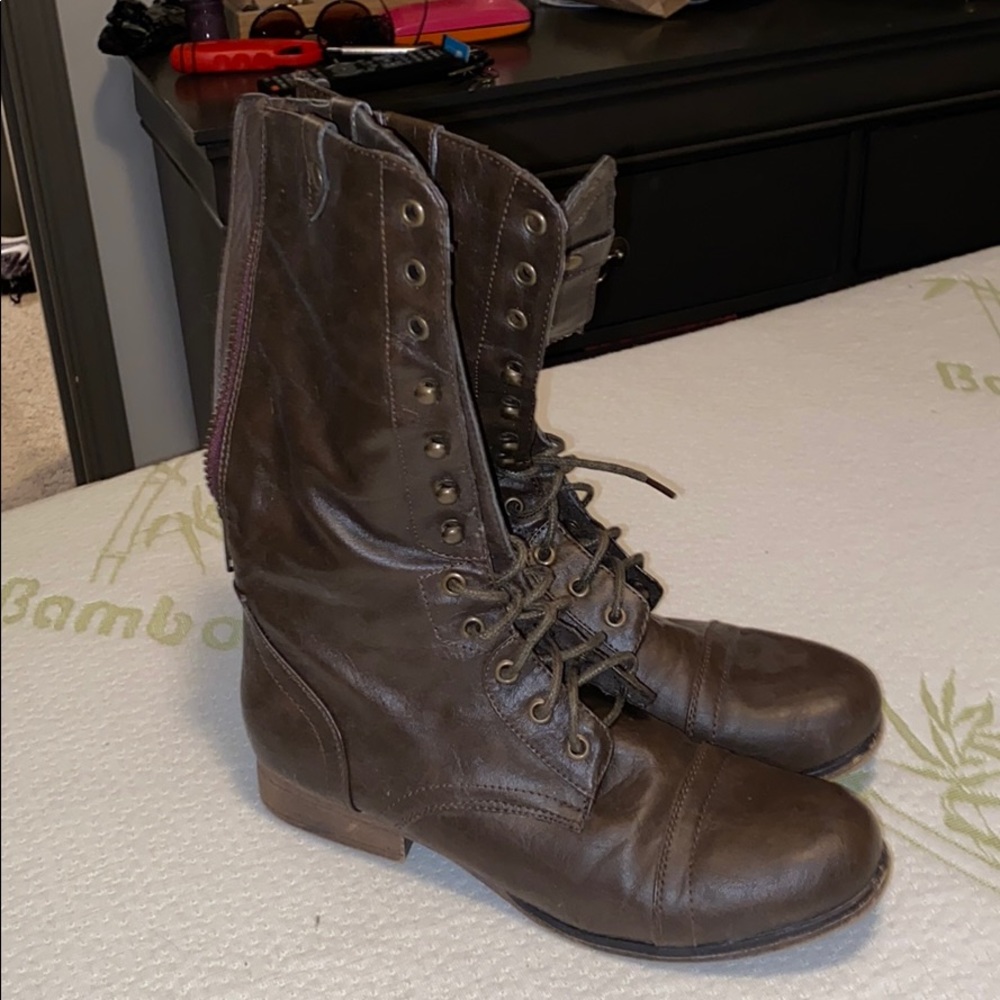 Brown lace up combat boots